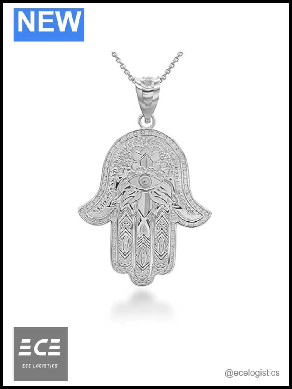 Sterling Silver All-Seeing Eye Hamsa Pendant Necklace 20" Chain Fine Real Solid